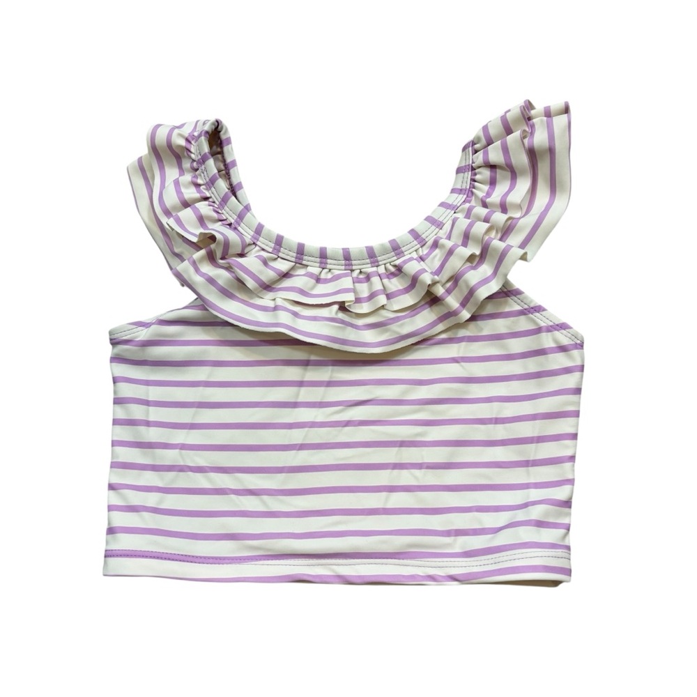 Girls Ruffle Butts Purple and White Striped Ruffle Neckline Bikini Top Size 7